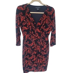 Tahari V Neck Faux Wrap Dress Rust/Black Size 6